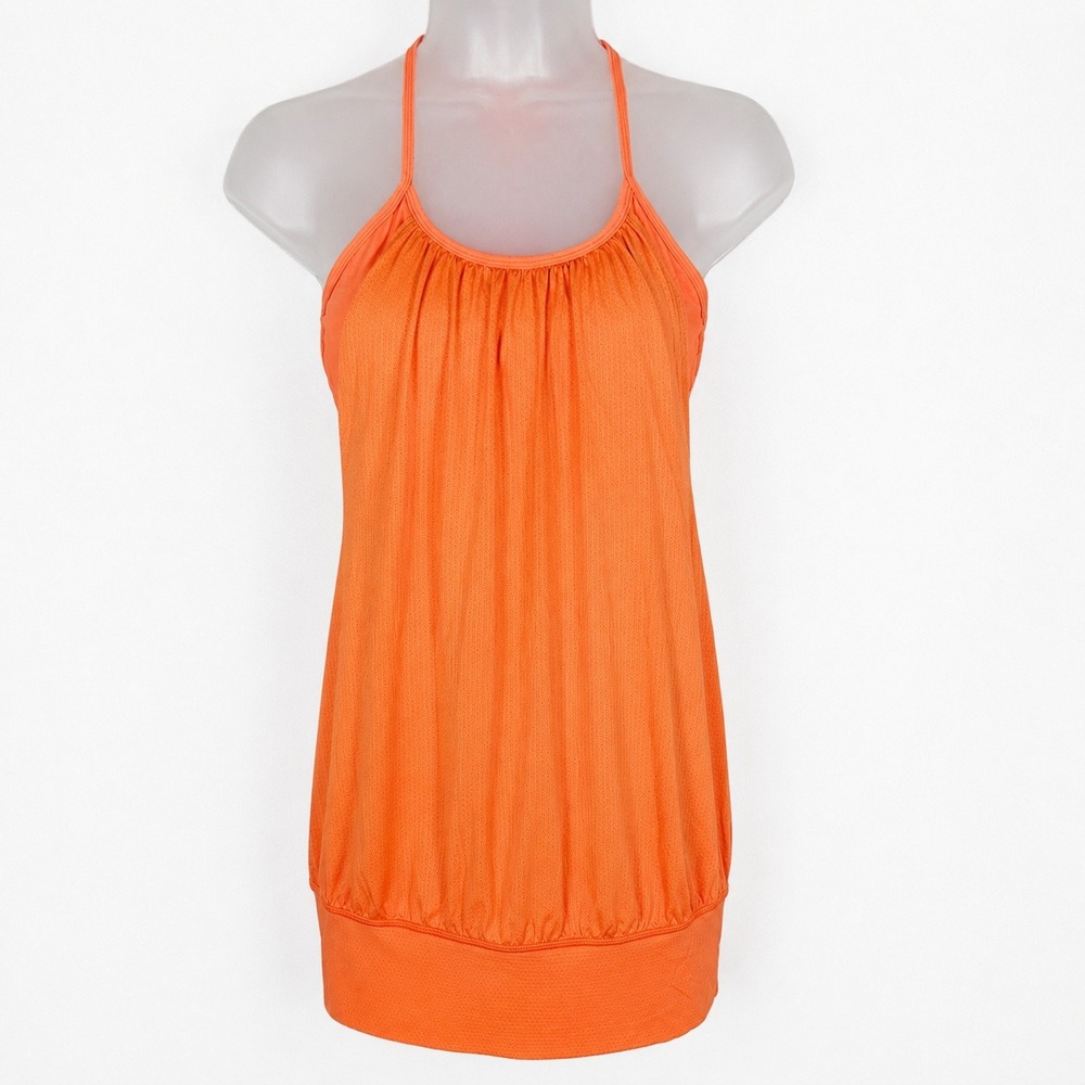 Lululemon No Limit Tank Top Womens 4 Orange Built-in Bra Activewear Yoga Tank‎